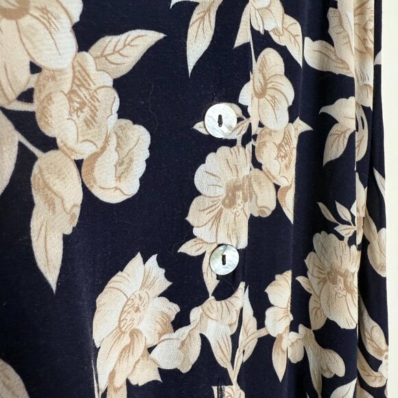 WORTHINGTON | Navy Button-Down Midi Skirt with Cream White Florals - 4 - Picture 5 of 8